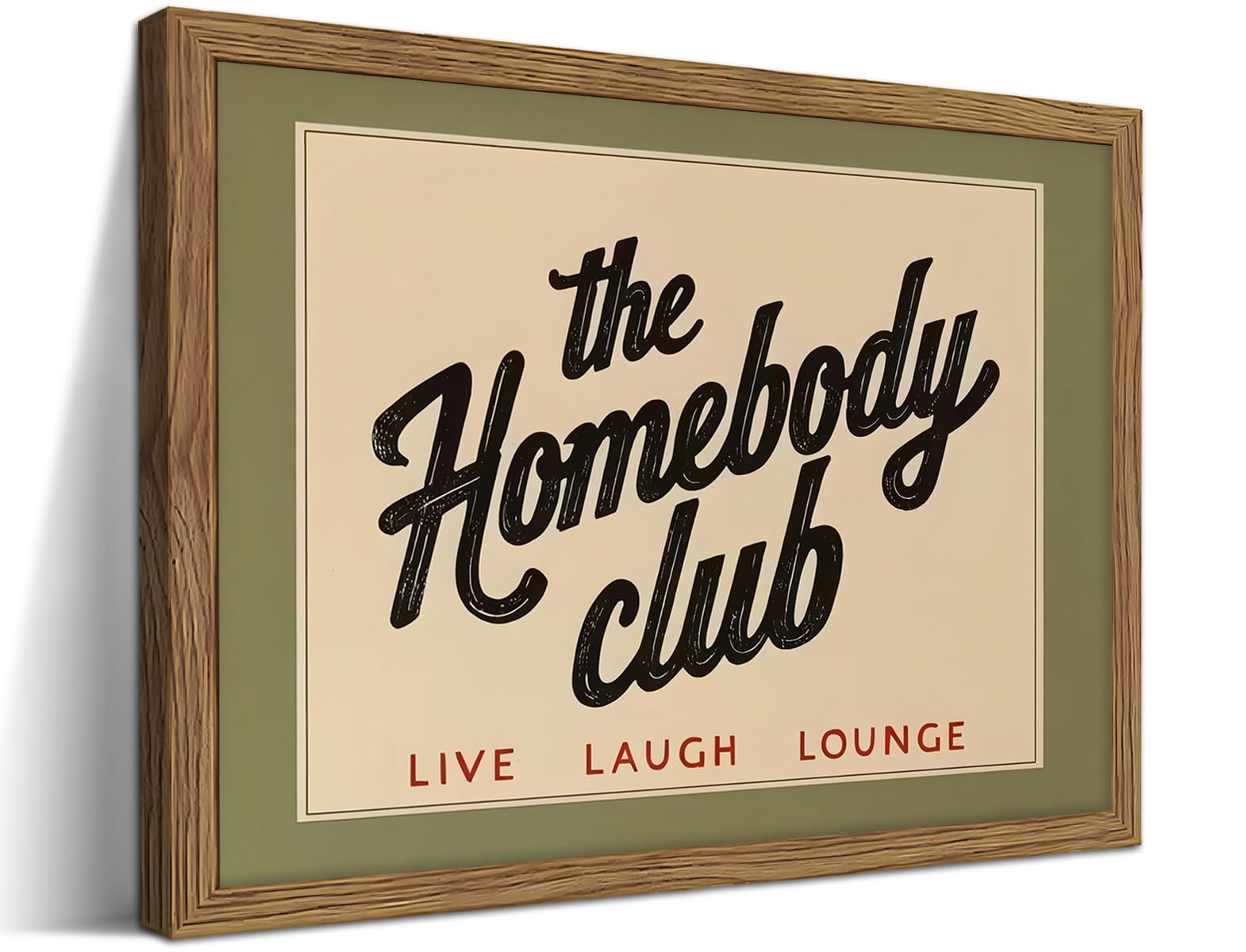 The Homebody Club Wall Art, Vintage Minimalist Typography Canvas Wall Decor Painting, Trendy Quote Artwork Poster Print Picture for Living Room Bedroom 12x16 Inch Wood Framed
