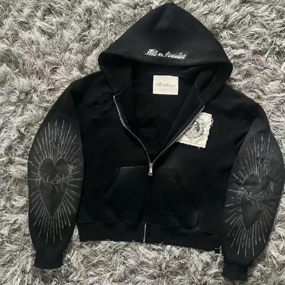 Felpe con Cappuccio Oversize con Cerniera e Stampa Anni 2000 da Uomo e da Donna con Tasche Stile Hip-Hop Gotico con Stampa di Lettere per Coppie