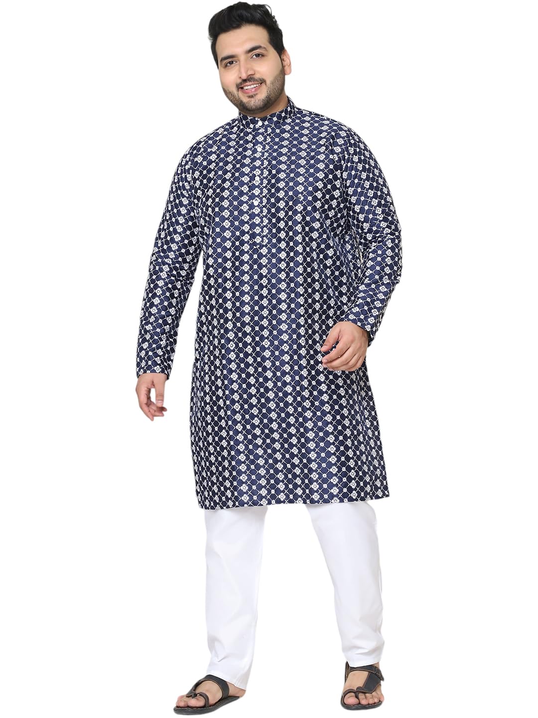 sojanya PLUS (Since 1958) Men's Silk Blend Embroidered Kurta & White Pyjama Set-picture-22