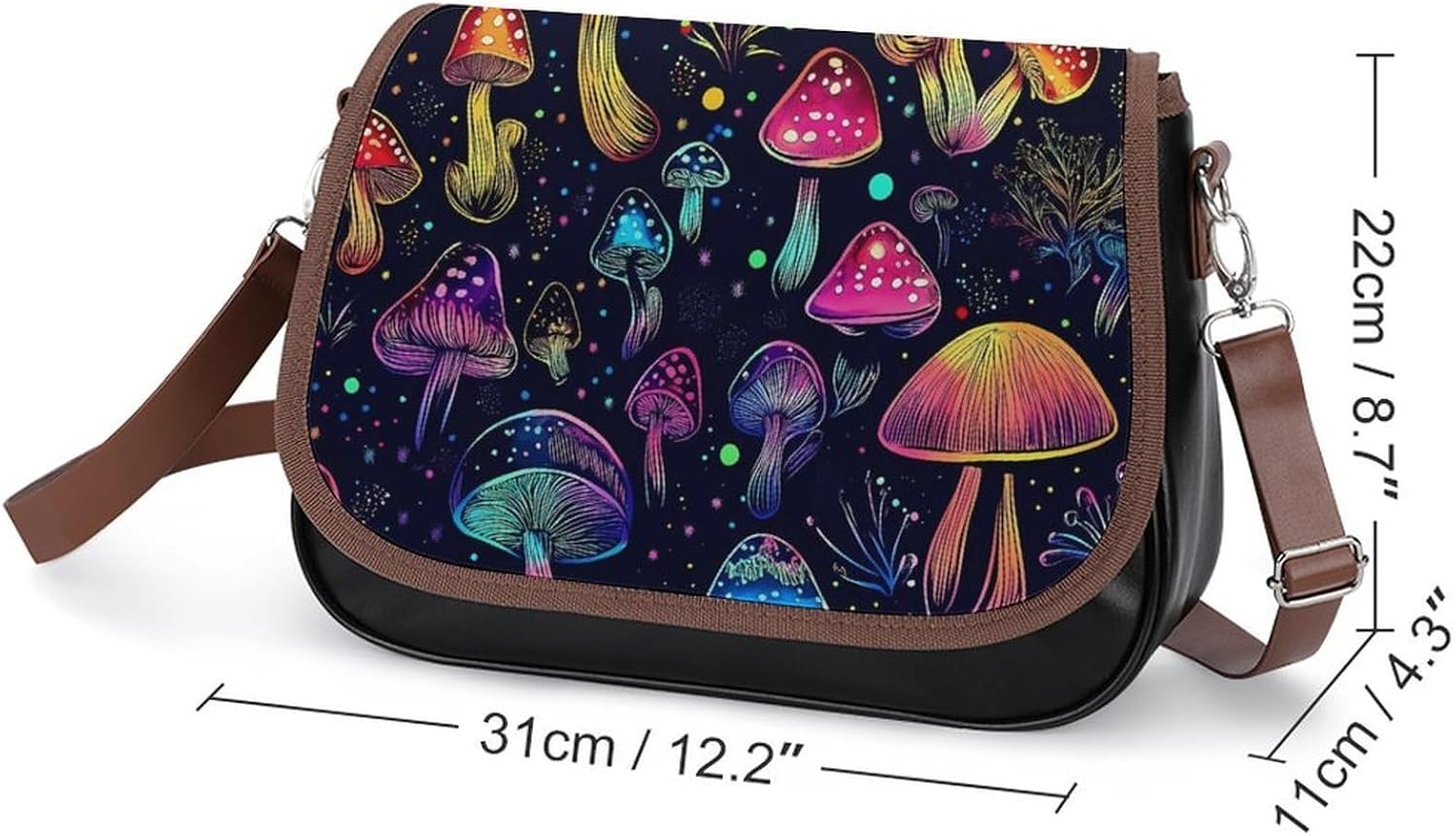 Trippy Magic Mushroom Women's Shoulder Handbags Cute PU Leather Purse Crossbody Messenger Bags