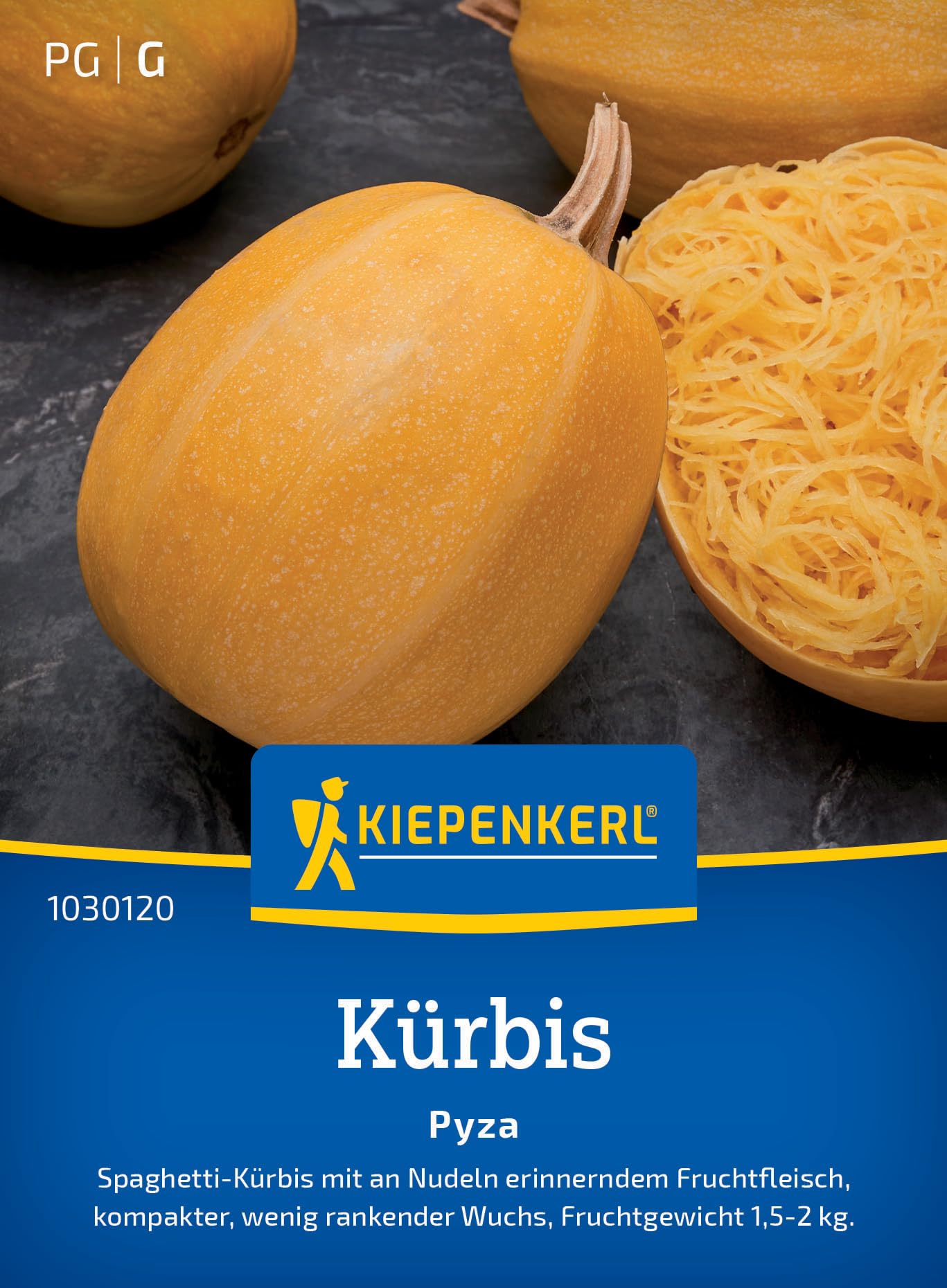 Kiepenkerl Kürbissamen Pyza 1030120 - Spaghetti Kürbis - kompakte Sorte - weniger rankender Wuchs - 1,5-2kg - Samen Gemüse, Saatgut, Gemüsepflanzen