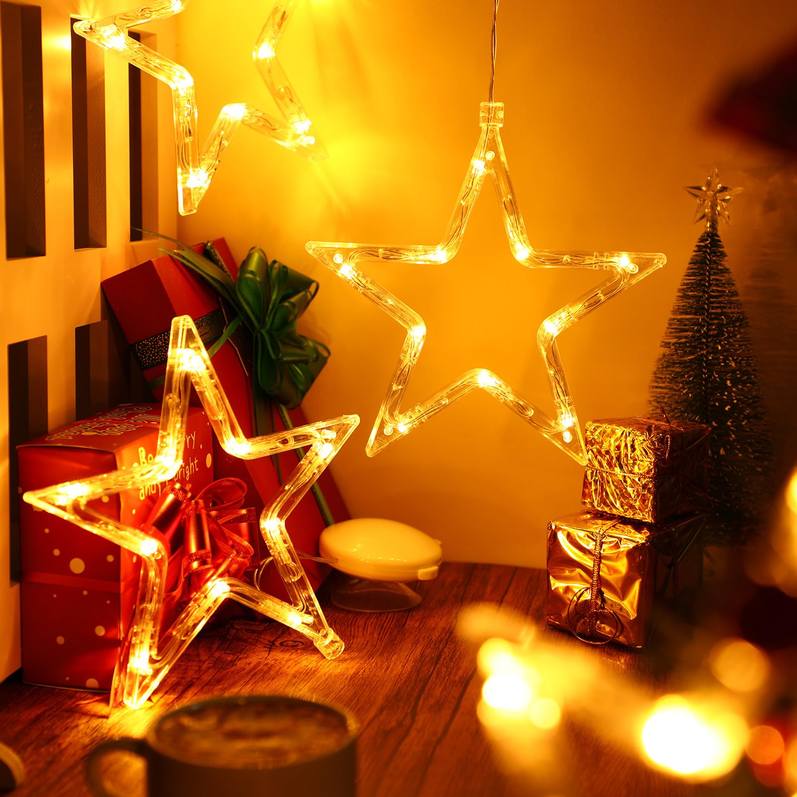 Tujoe 12 Stück Weihnachts-Fensterlichter, Dekorationen, beleuchtete Fenster-Silhouetten-Lichter mit Timer, Saugnapf, batteriebetrieben für Weihnachten, Urlaub, Neujahr, Innen- und Außenbereich