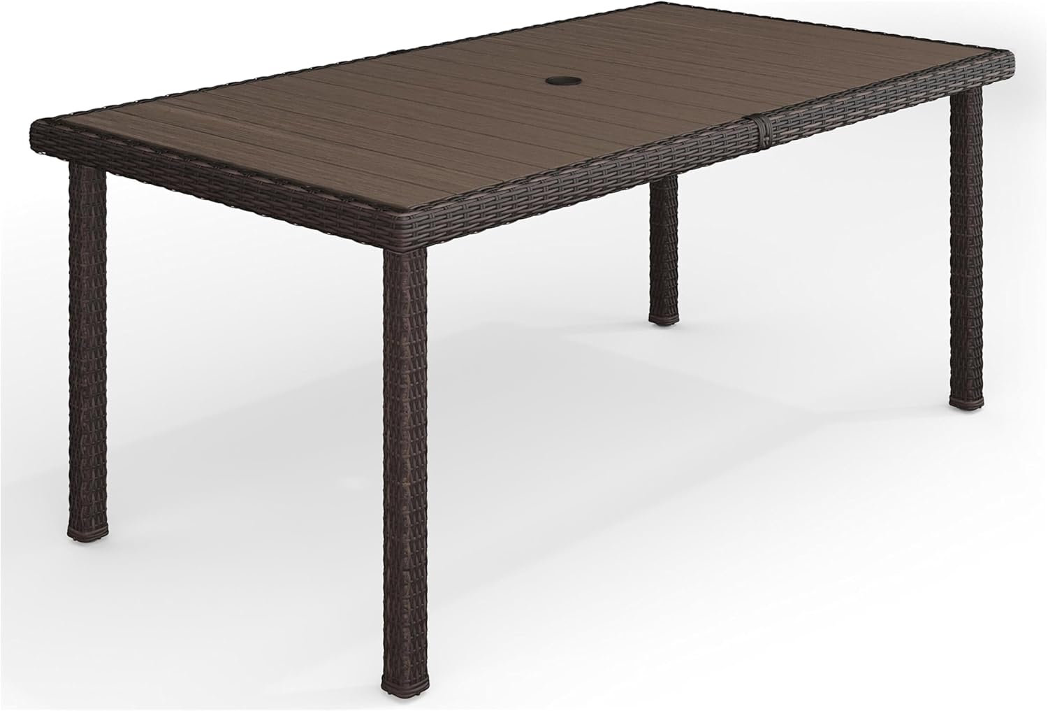 Martha Stewart Bedford 71" Indoor-Outdoor Patio Table with Faux Wood Top and Rattan Wicker Finish in Brown