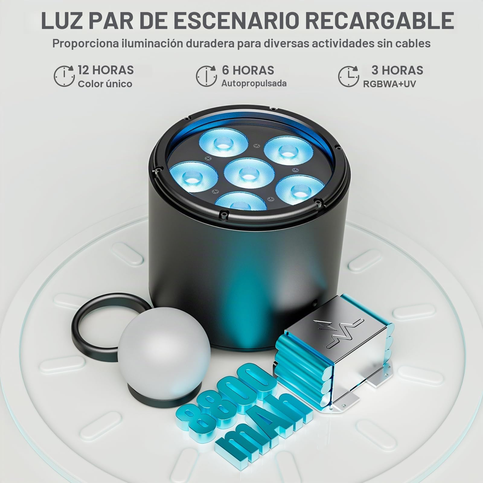 Oloaxolx 108 W batería luz de escenario IP65 impermeable RGBW+UV recargable 8800 mA LED par faro con mando a distancia/aplicación/DMX512 exterior Uplight luz de discoteca para fiesta DJ boda Halloween