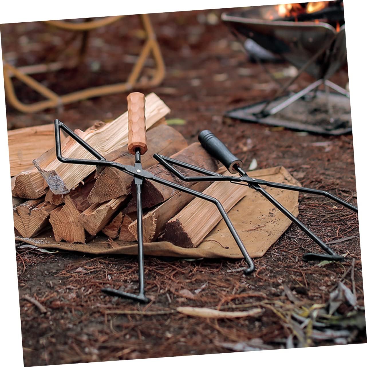 GALPADA Bbq Charcoal Tong with Beech Handle Heavy Duty Metal Tongs for Camping Barbecue Fire Pit for Grilling Fish Burgers Vegetables and More