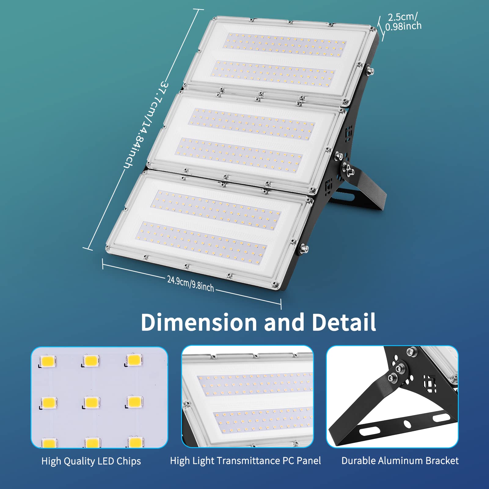 MKKM LED Strahler Flutlichter außen 300W Superhell 30000lm Flutlichtstrahler 6500K IP67 Wasserfest Außenstrahler für Sportplatz (Warmweiß, 300W)