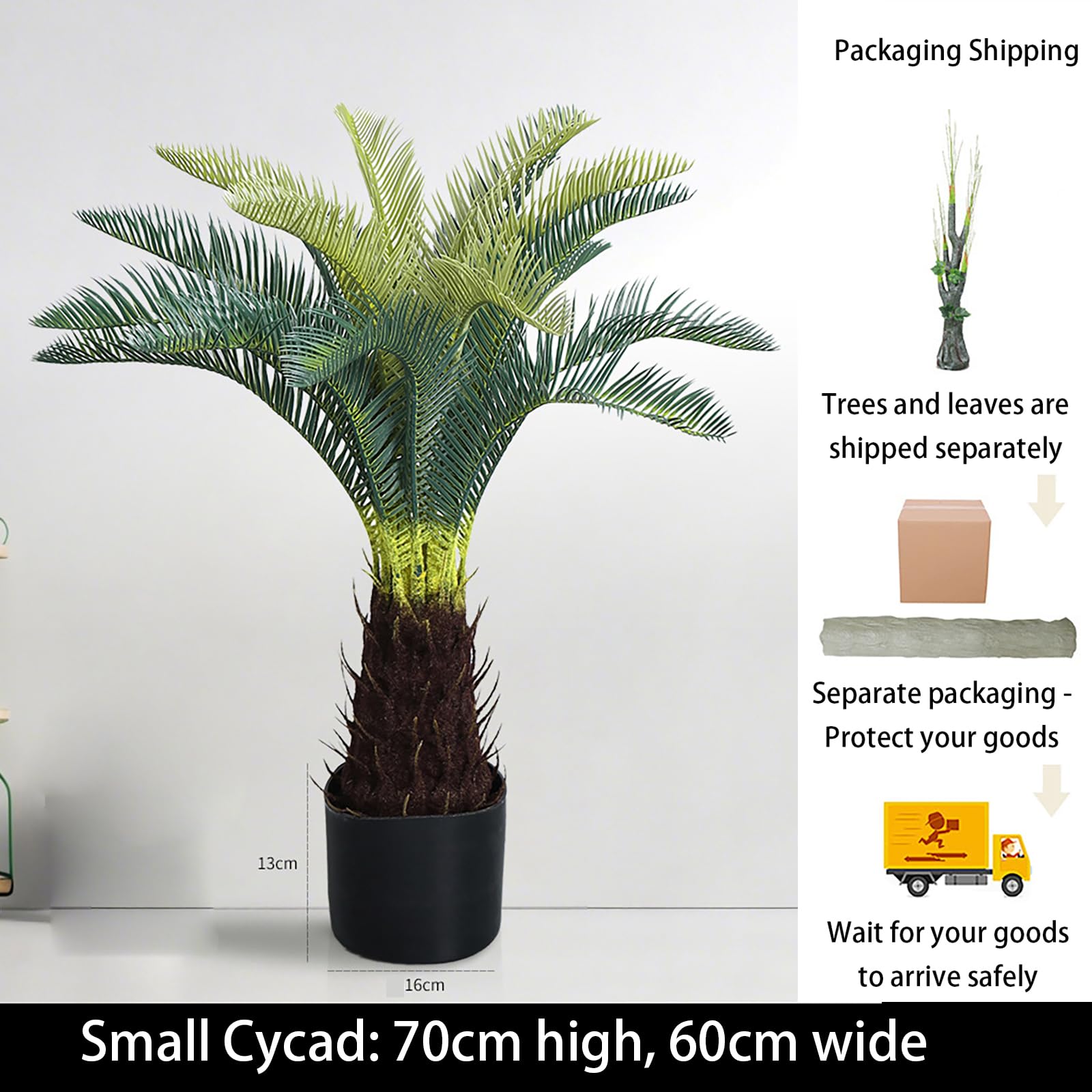 Cycas Artificiel En Pot, Plante D'intérieur Aux Feuilles Vertes Réalistes