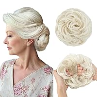 Vista 19 de CJL HAIR Extensiones de cabello ondulado y rizado grande con moño desordenado, extensiones de cabello sintético para coleta de caballo, extensiones