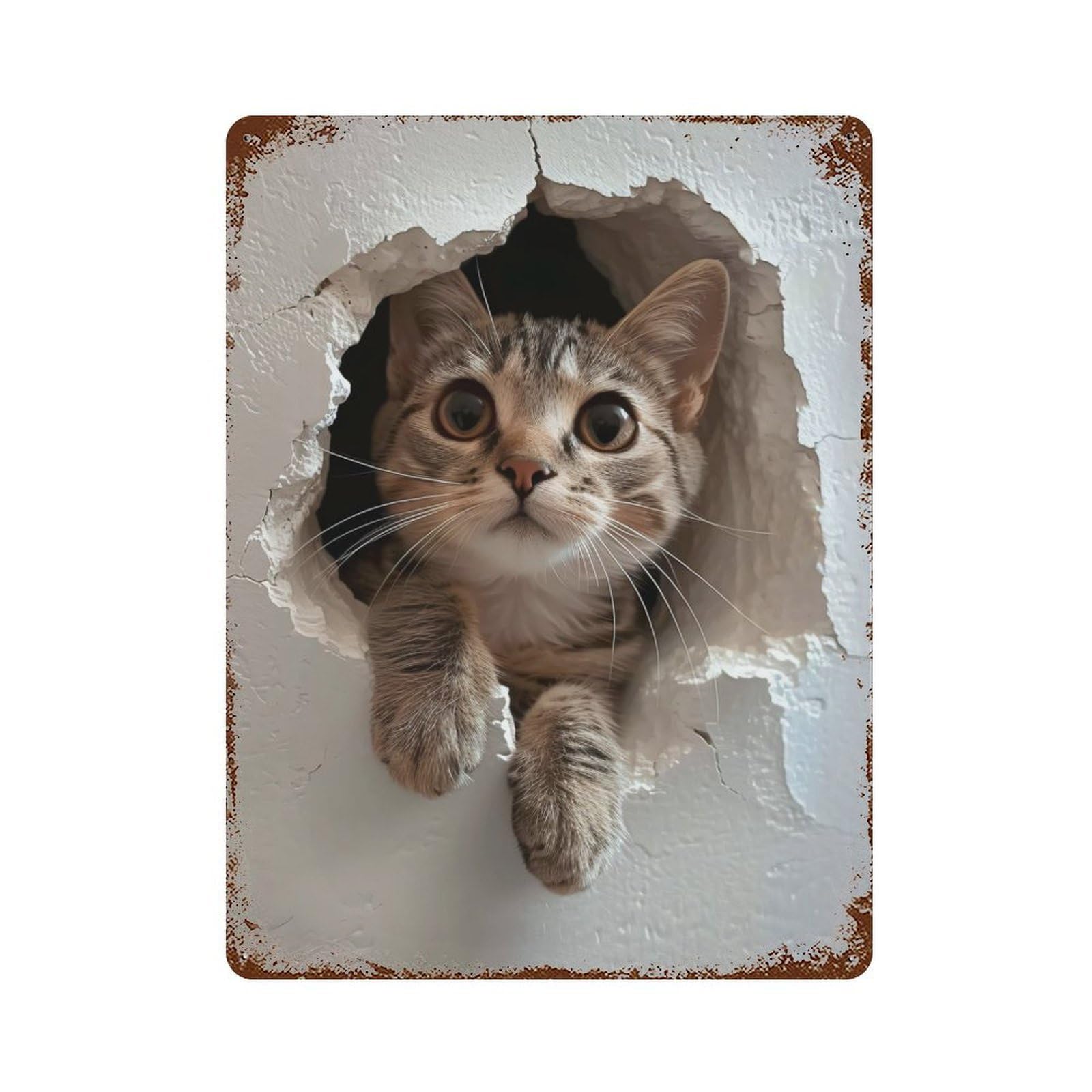 Miau Miau 15.7"x11.8" Aged Metal Wall Plaque, Novelty Wall Decor for Garage, Bar And Workshop Decor