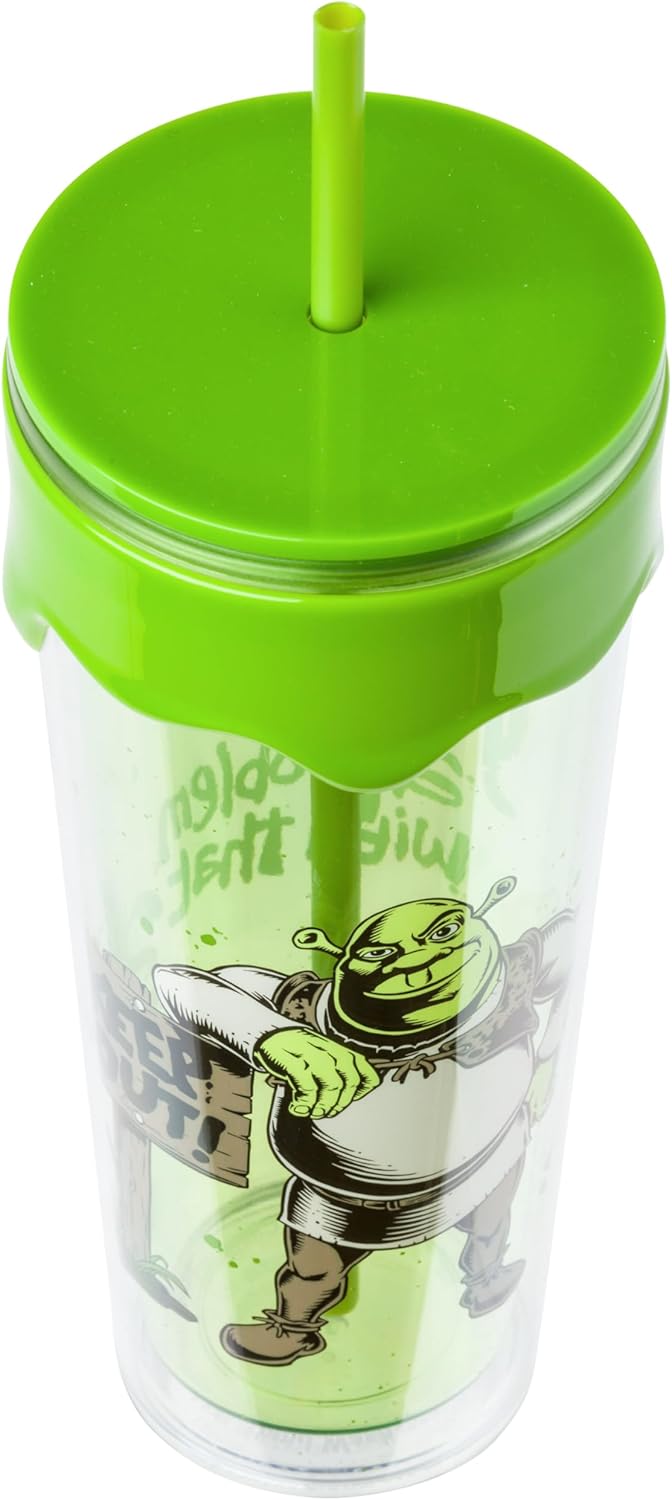 Silver Buffalo Shrek Plastic Drip Tumbler with Lid and Straw, 26 Ounces - Image 5
