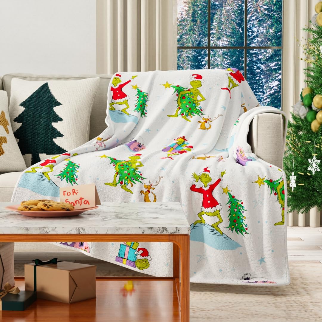 Franco Collectibles The Grinch by Dr. Seuss Holiday Christmas Super Soft Cozy Plush Throw, 40 in x 50 in, (Officially Licensed Product)
