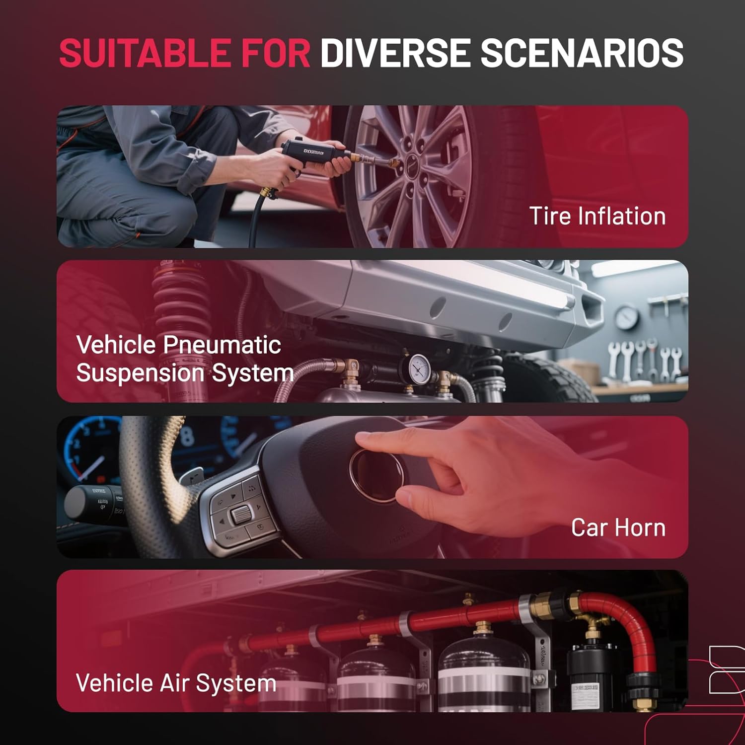 BDFHYK 1.5 Gallon Air Tank with Compressor-6 Ports with 1/4-Inch NPT Thread,150 PSI Rated On-Board Compressed Air Tank for Air Suspension System,Air Brake System,Tire Inflation,Truck/Train Horns/Car - Image 6