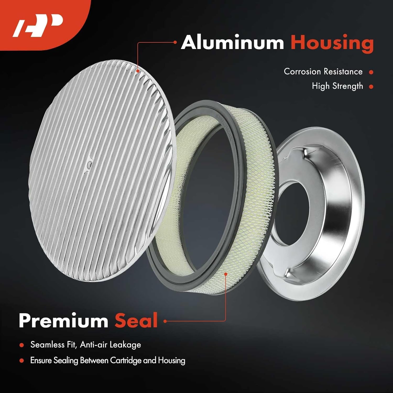 A-Premium Universal Air Cleaner Filter Assembly - 14"x3", Round Polished Air Cleaner - with Recessed Style Base