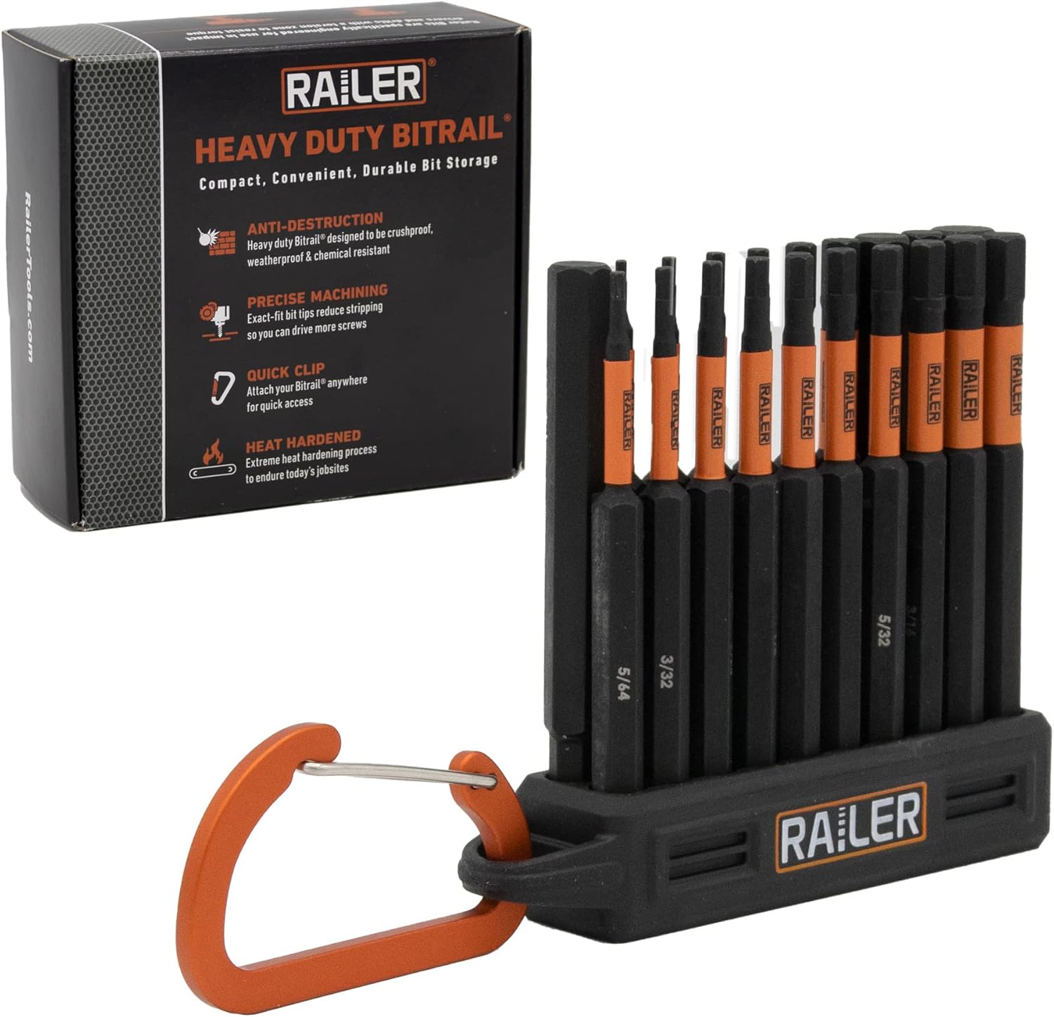 Allen Wrench Hex Bit Set - Railer 3.5 Inch Impact Driver 20pc Hex Bit Set With A Bit Holder & Carabiner. Premium S2 Steel, Ideal For Furniture Screws
