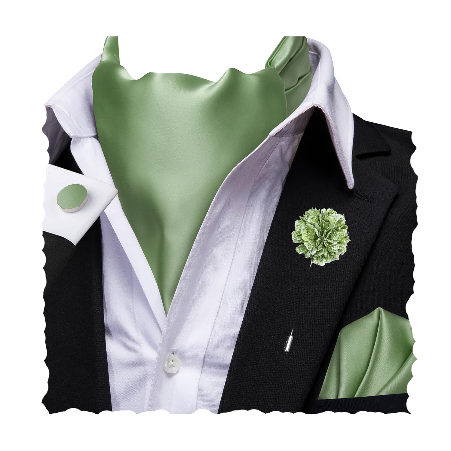 Hi-Tie Silk Ascot for Men Self Tie Men's Cravat and Flower Lapel Pin Handkerchief Cufflinks Set for Wedding Party