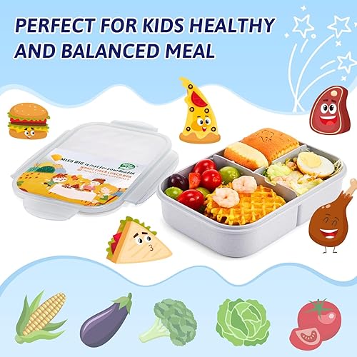 Miniatura 2 de MISS BIG Caja Bento para niños, lonchera a prueba de fugas, sin BPA ni tintes químicos, apta para el refrigerador (38.9 fl oz, gris)