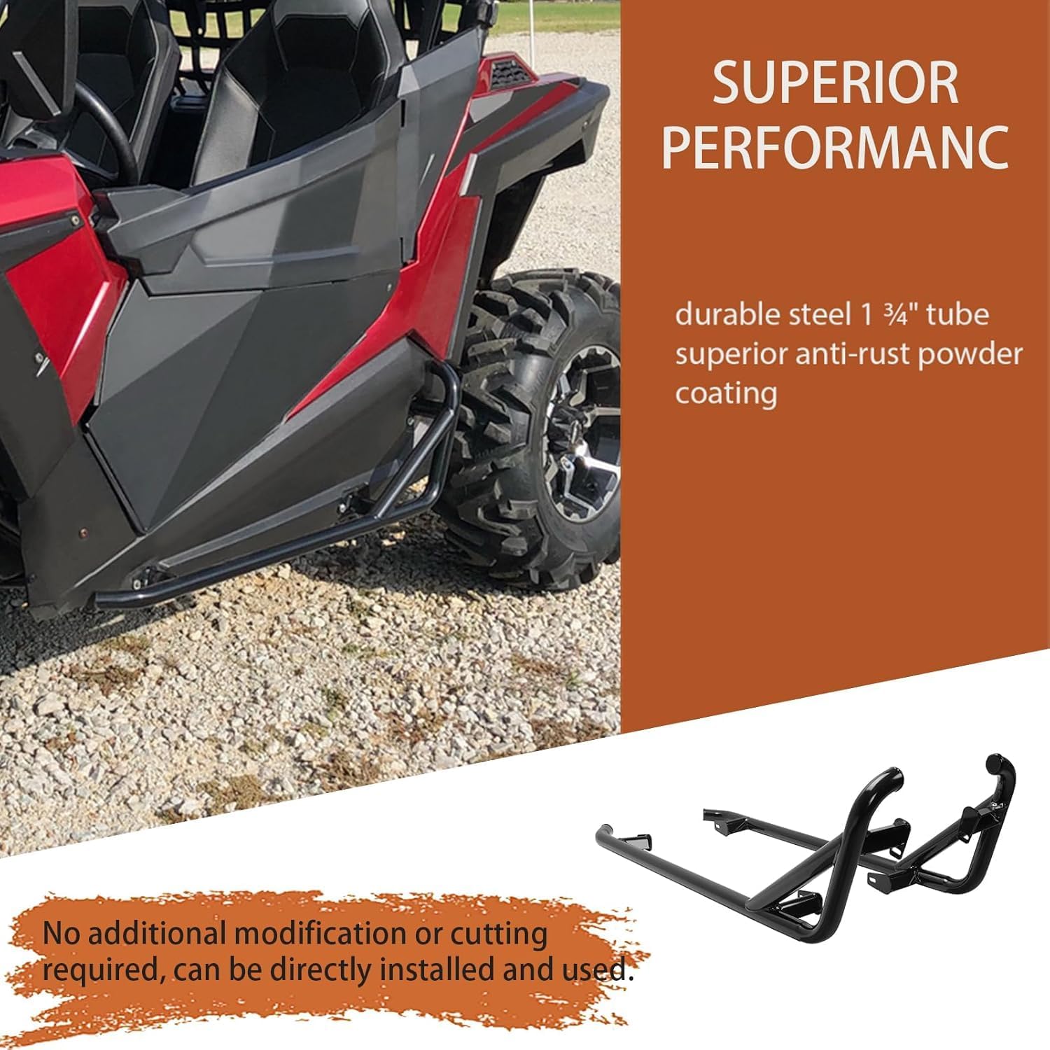 Black Nerf Bars Rock Sliders Compatible with 2014-2023 Polaris RZR XP 1000/ Turbo/Turbo S, RZR 900/900 XC/S 900/ S 1000 (2 Doors) Left & Right Side Steps