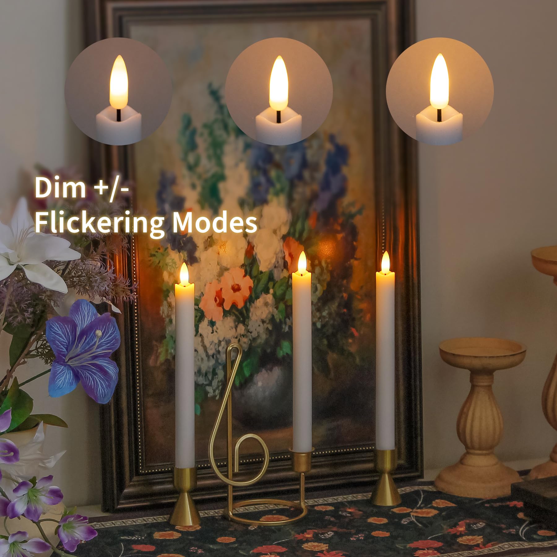 Candele LED A Batteria Con Telecomando 10 Tasti - Confezione 6x16 Cm - Luce Tremolante O Fissa - Timer 2/4/6/8 Ore - Effetto Stoppino 3D - Avorio