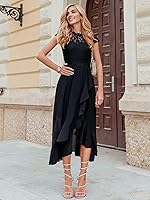 Vista 4 de Miusol Vestido largo de noche con volantes de gasa en contraste de encaje retro para mujer