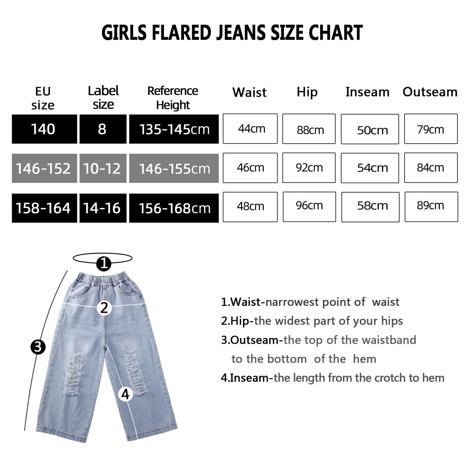 MEILONGER Pantaloni Jeans Baggy per Bambine, Gambe Larghe strappate, con Buchi Strappati, Vita Alta Casual Taglie 8, 10-12, 14-16