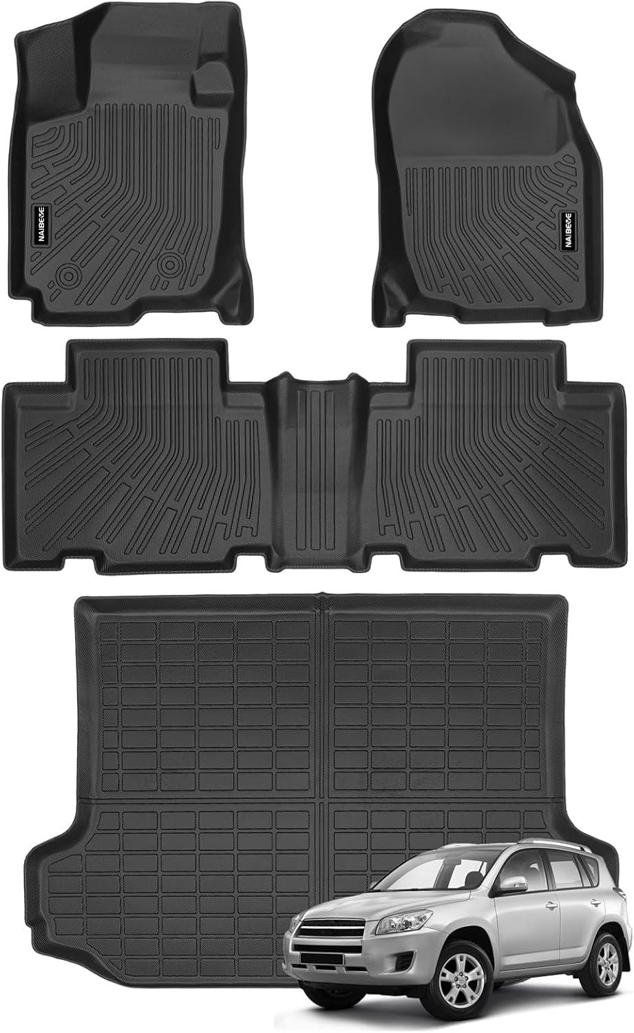 Naibeve Floor Mats for 2006-2012 Toyota RAV4-All Weather for Toyota RAV4 Floor Mats Liners 2 Row & Cargo Mats Liner (Floor Liner+Trunk Mat)