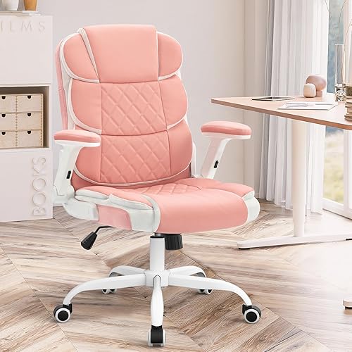 Miniatura 2 de Silla de escritorio ergonómica, silla de oficina rosa, sillas de escritorio con ruedas y reposabrazos abatibles, silla de computadora ajustable de