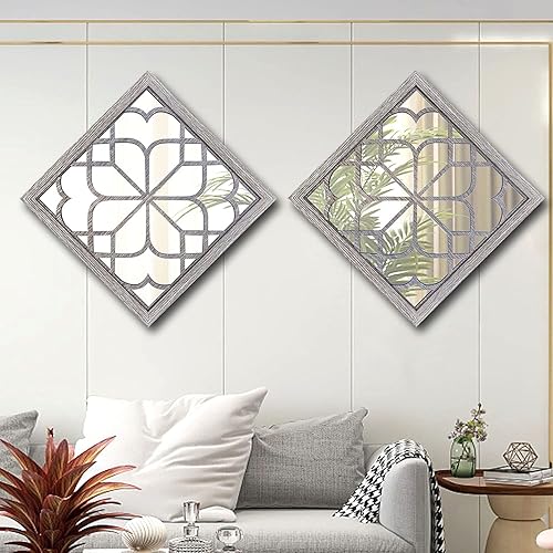 Miniatura 3 de Wocred 2 espejos de pared cuadrados, magnífico espejo rústico de decoración de granja, espejo de entrada de color madera de granero para renovación