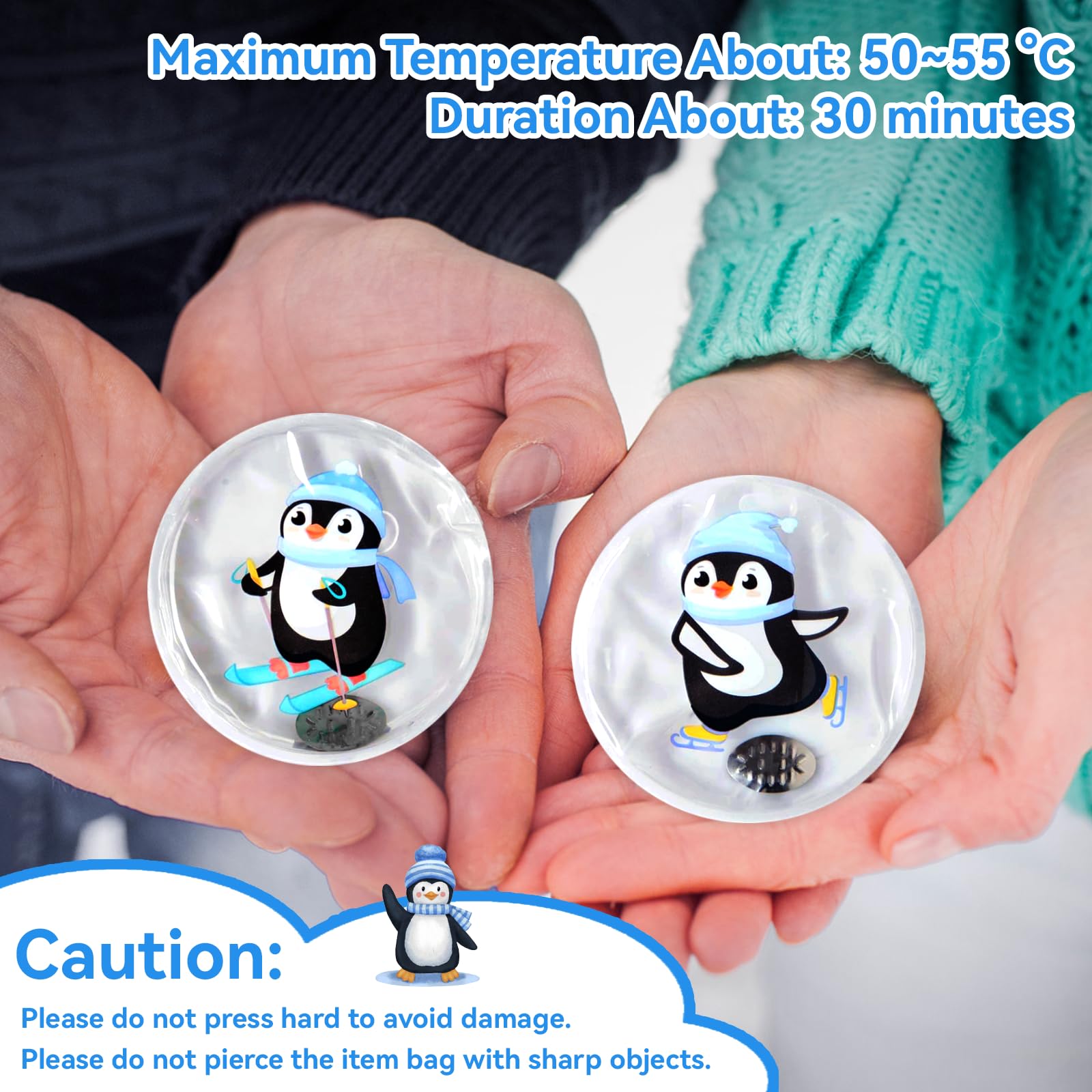 8 Pezzi Scaldamani Tascabile Riutilizzabile, 9 x 9cm Pinguino Scalda Mani Tascabili Riutilizzabili, Scalda Mani Portatile Regalo per Bambini Invernali Viaggi