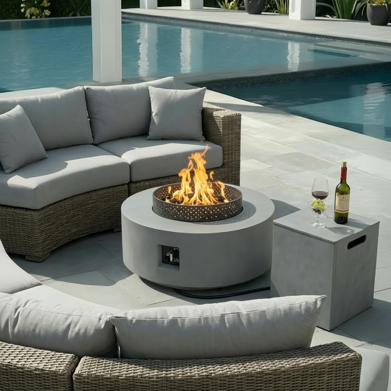 3-in-1 Fire Pit Table, 65000 BTU Outdoor Fire Pit, Includes Tank Table, Wind Guard, Rain Cover, and Grilling Tray; CSA-Certified, Gas Fire Pits for Outside Patio
