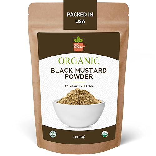 Polvo orgánico de mostaza negra  4 onzas de especias molidas finas para sabor intenso  Ideal para cocinar, encurtir y adobos  Certificado USDA sin