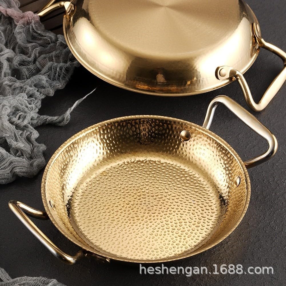 Paellera de acero inoxidable con base plana, sartén gruesa para gas e inducción, vajilla coreana con asas ergonómicas para guisar y freír, 35,5 x 29 x 4,5 cm (plateado)