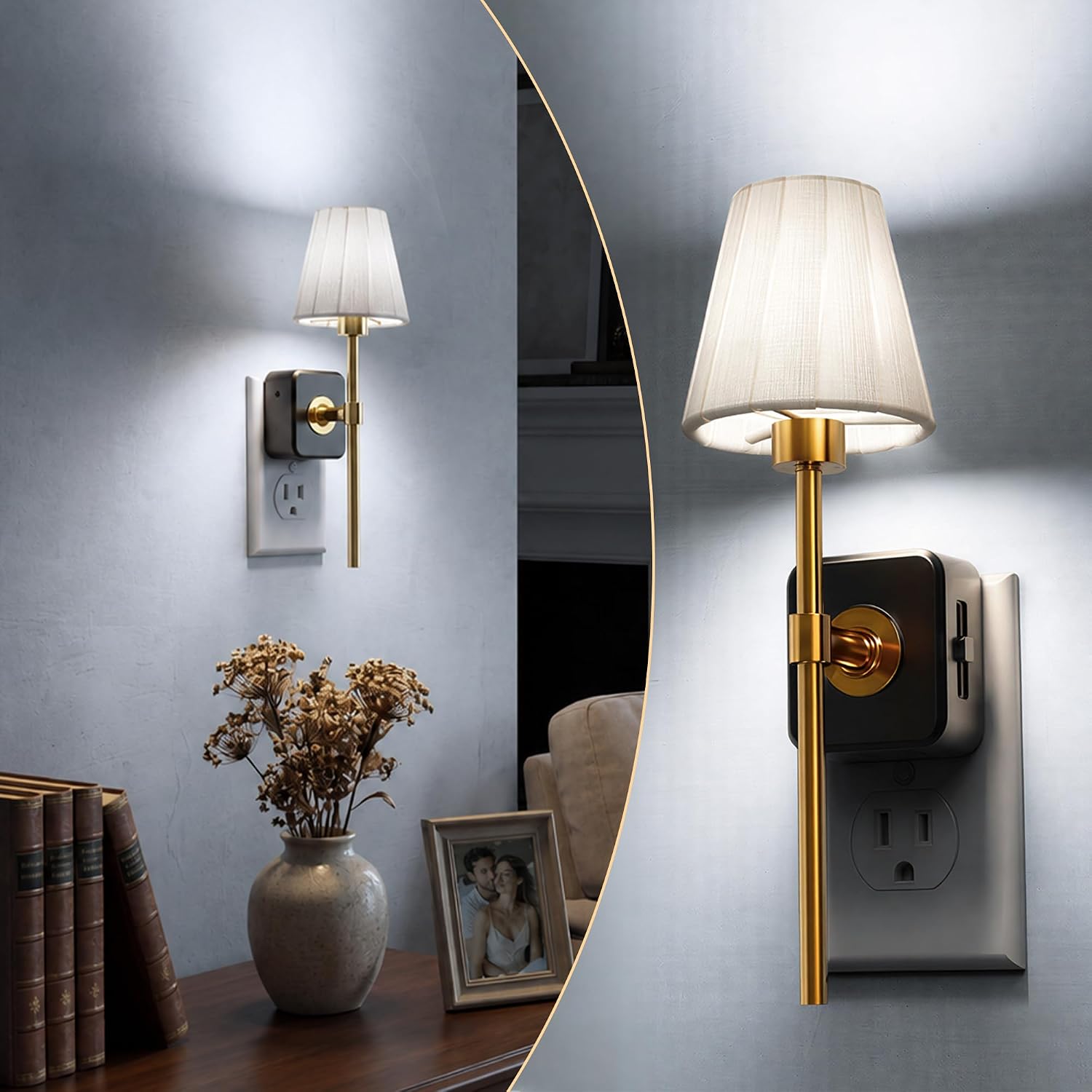  Night ights Pug into Wa, Peated Fabric Cover Night ight | 5000K Dayight with 0-100M Dimmabe Night-ight, Dusk to Dawn Sensor Vintage Nightight for Bedroom iving Room