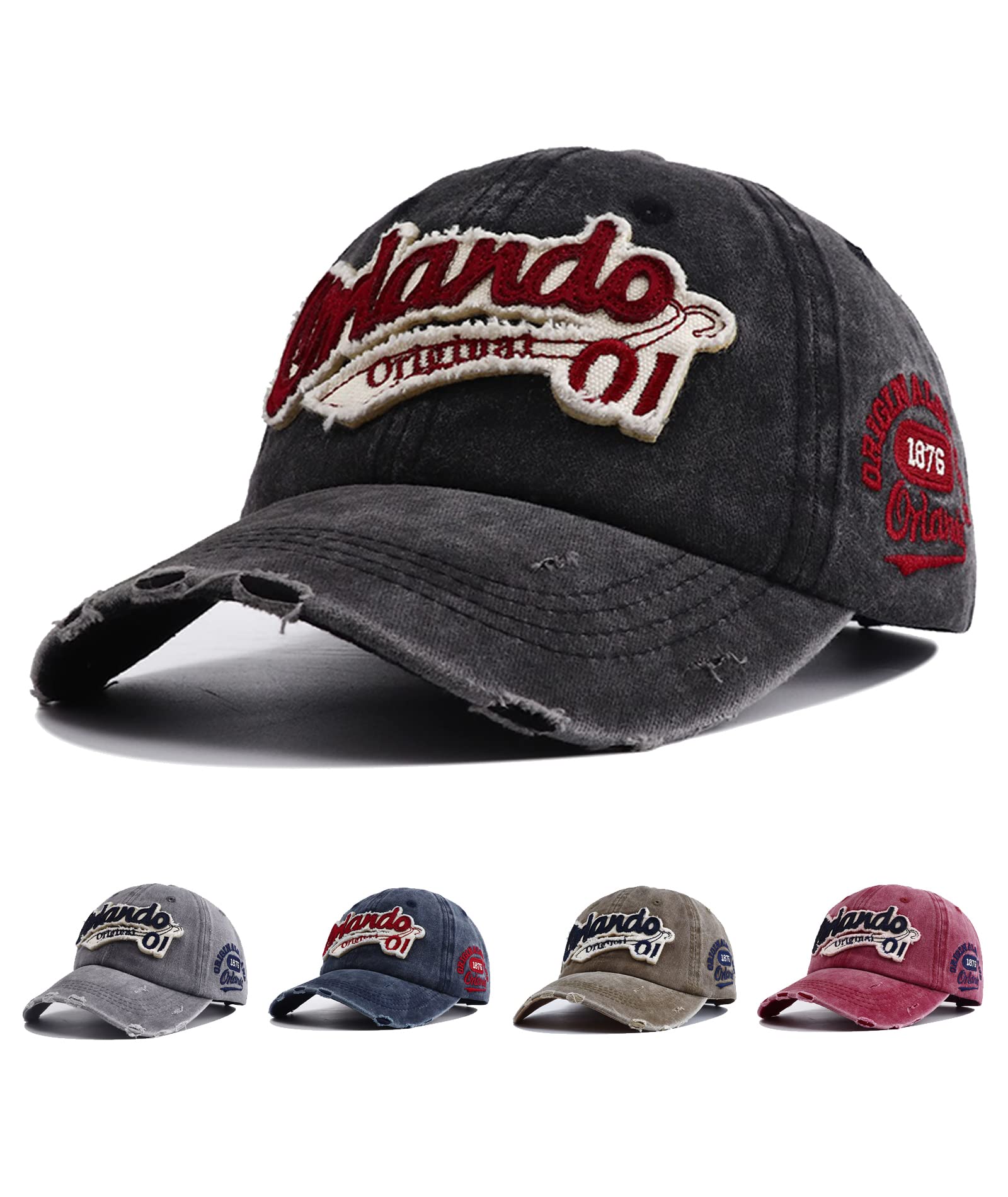 Mens Distressed Baseball Cap Vintage Baseball Trucker Hat Cotton Embroidered Snapback Casual Sun Hat Unisex