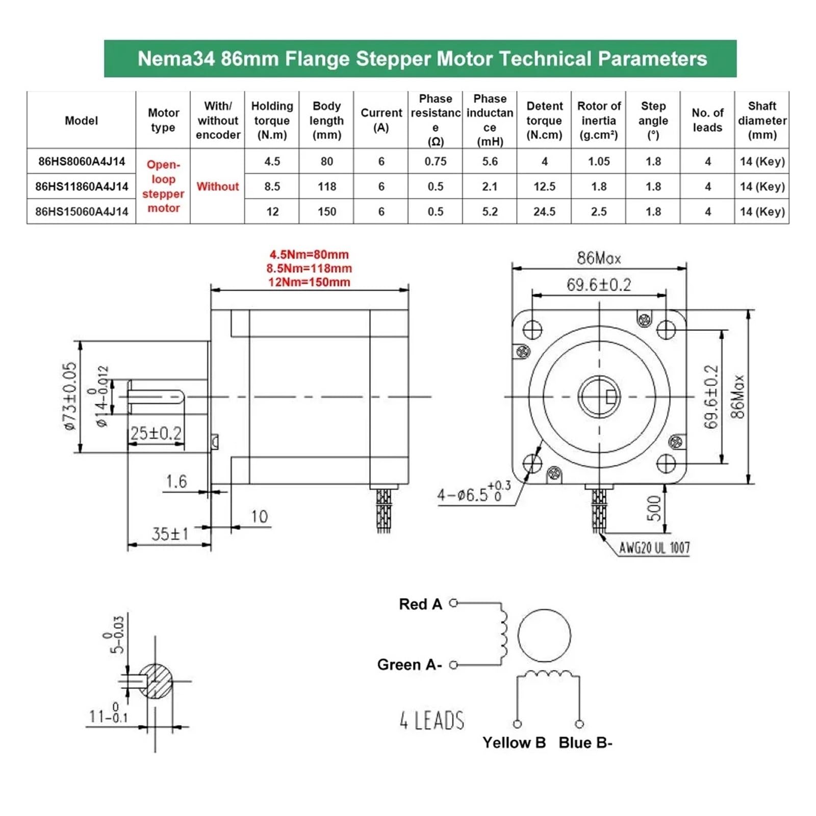 1-5 osi Nema34 zestaw napędowy do silnika krokowego 4.5/8.5/12NM 86mm 2PH 6A 14mm silnik wału routera CNC jednoosiowe ramię robota,Przemysłowe i DIY(1 Axis Drive kit,4.5Nm)