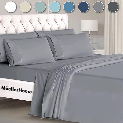 Mueller Ultratemp Bed Sheets Set, Super Soft 1800, 6 Piece California King Sheet Sets, Deep Pocket up to 16", Transfers Heat, Breathes Better,