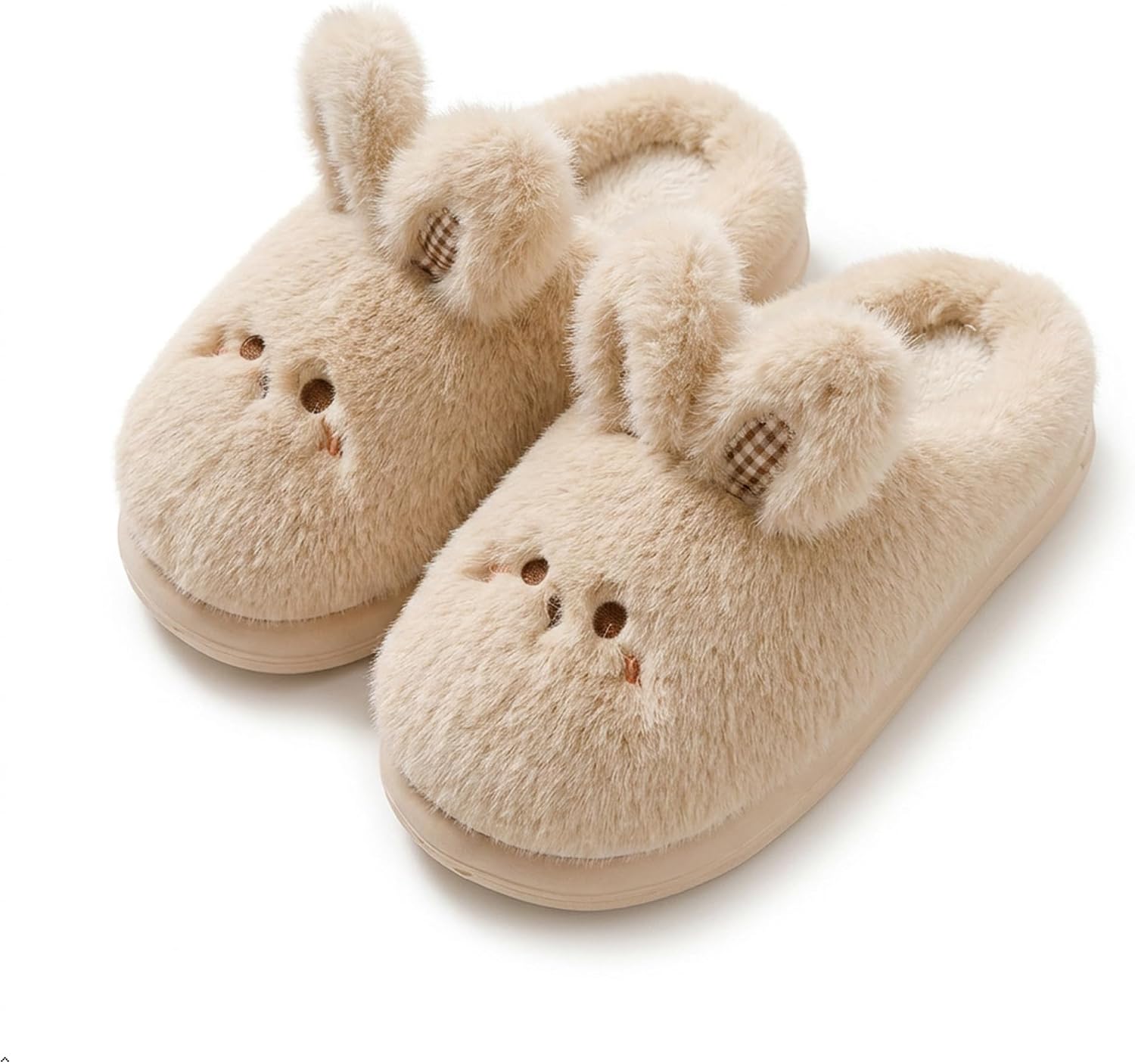 YOUNGSTEP Cute Bunny Slippers for Women, Fluffy Plush Rabbit Ear House Shoes, Soft Warm Closed Toe Indoor Winter Slippers with Embroidered Face