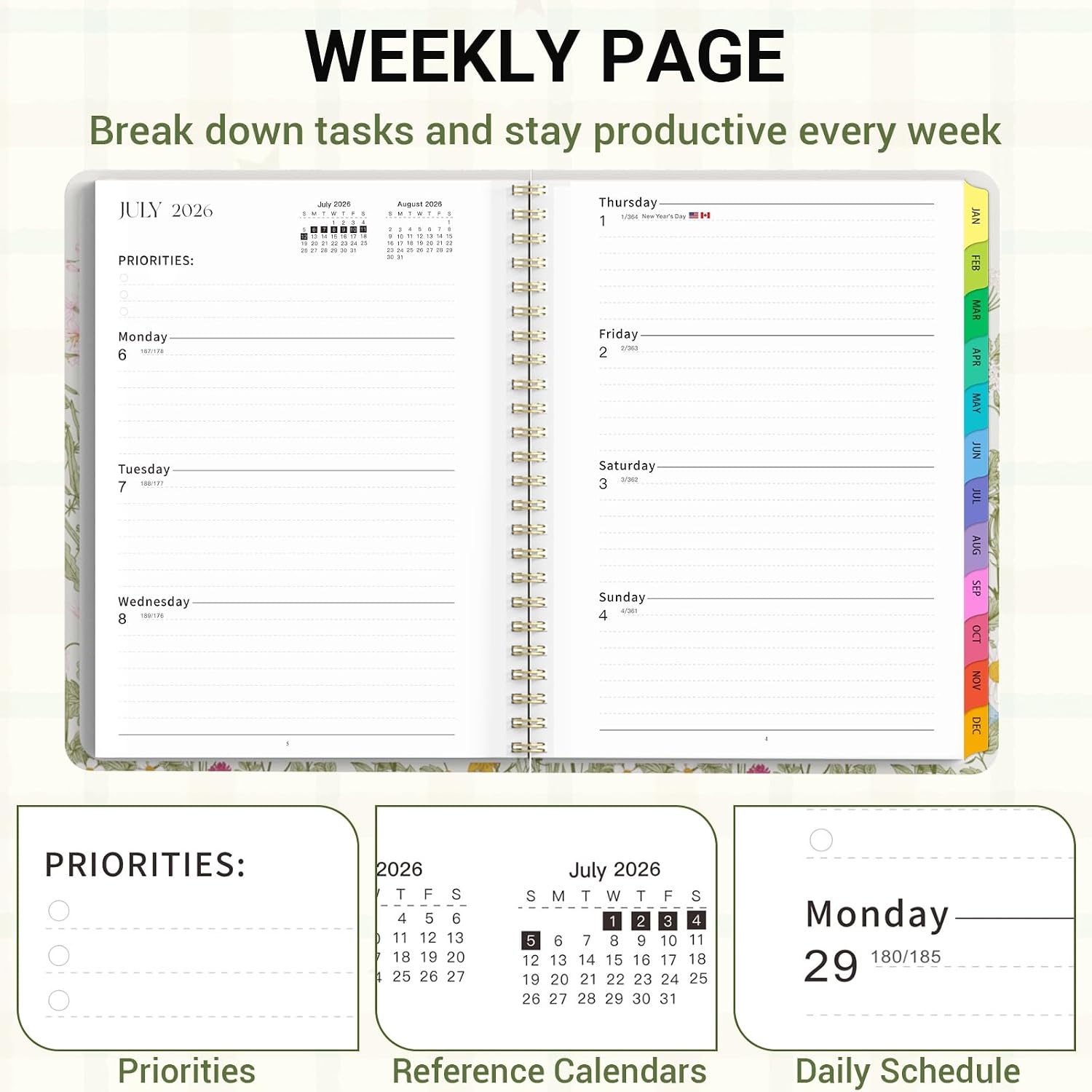 Academic Planner 2026–2027, Weekly & Monthly Calendar Planner, July 2026 – June 2027, Hardcover Agenda Book with Tabs, A5 (6.3" x 8.5"), Daily Organizer for Students, Teachers & School Supplies, Garden Flowers (Jul 2026–Jun 2027) image 3