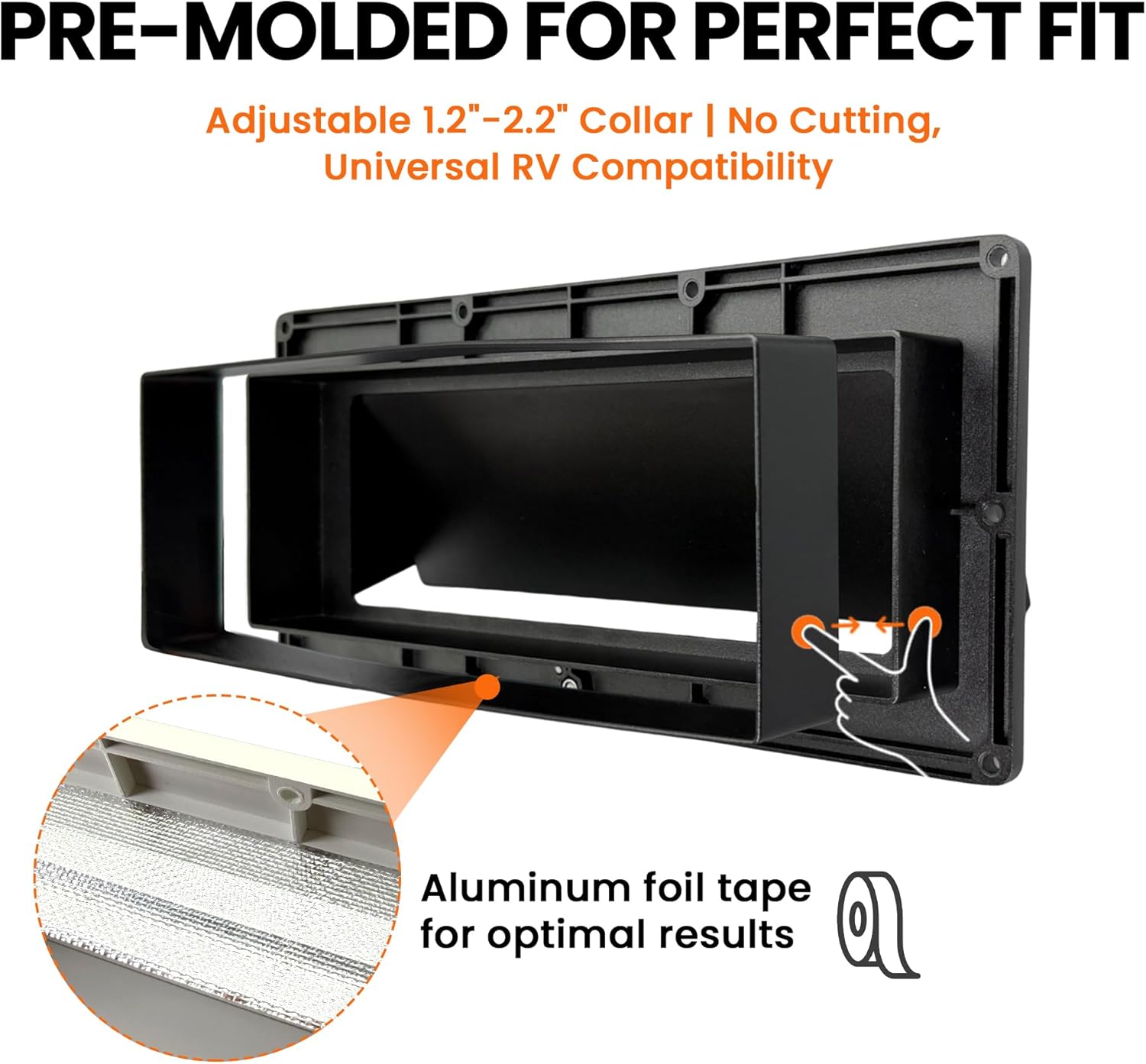 Aluminum RV Range Hood Vent Cover - Complete Kit with Waterproof Butyl Tape, Depth Adjustment Aluminum Foil Tape & Locking Damper for RV/Camper Stove Vent - Black