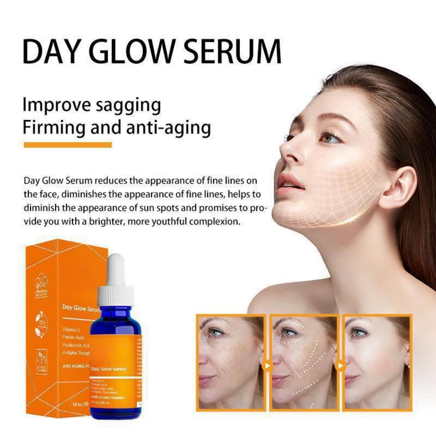 Day Glow Serum with Hyaluronic Acid, Ferulic Acid and Vitamin C, Formula for Brightening Skin Reducing Dark Spots - Image 2