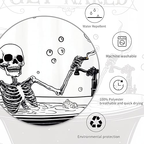 Miniatura 6 de Miyotaa Funny Get Naked - Juego de cortina de ducha de esqueleto de 60 pulgadas de ancho x 71 pulgadas de alto, hilarante, espeluznante, negro,