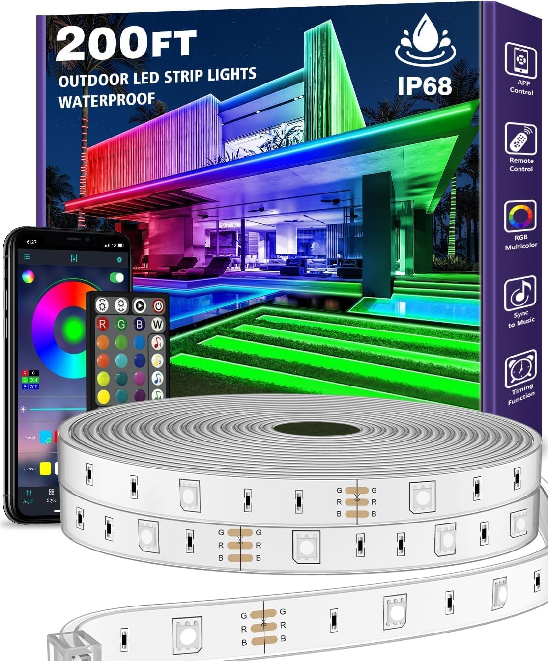 Amazon.com: LETIANPAI 200ft Outdoor LED Strip Lights Waterproof 1 Roll ...