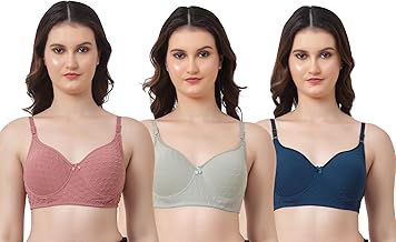 Everday Lightly Padded Full Coverage Non Wired Cotton T-Shirt Bra Women's for Girls Combo Pack of 3