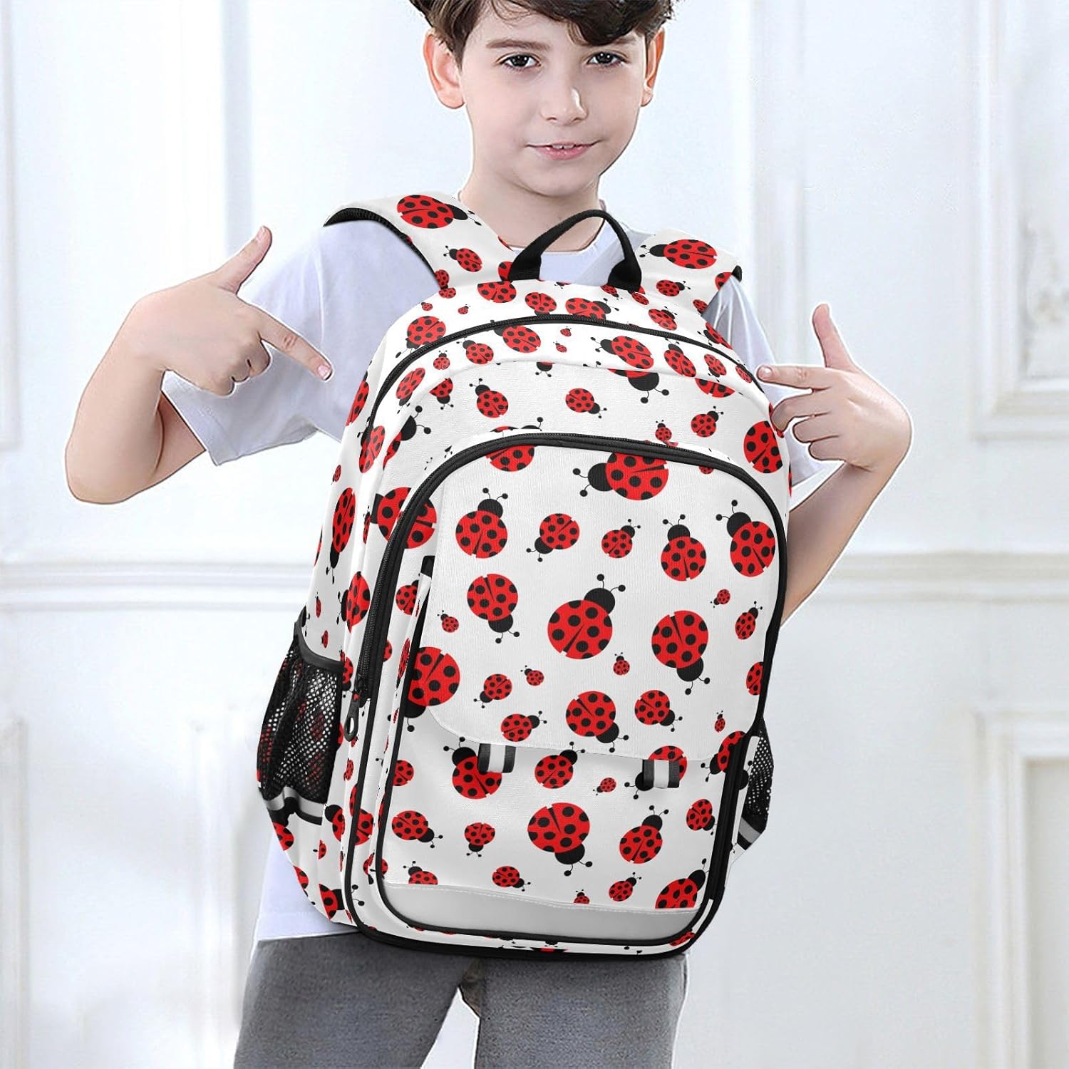Kids Backpack for Boys Girls Bookbags Elementary Backpack Ladybugs School Bags Travel Daypack Lightweight Waterproof with Reflective Strip - Image 6