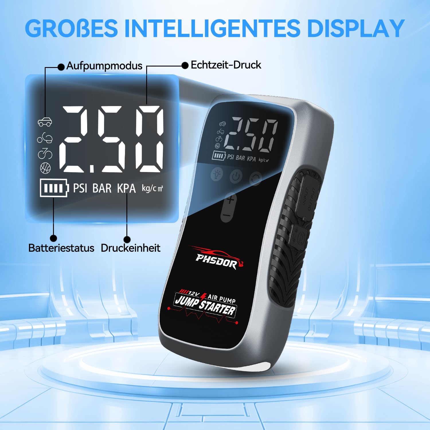8000A Starthilfe Powerbank für Pkw mit Kompressor 150PSI, 25000mAh Auto Starthilfe Powerbank (Bis Zu All Benzin Oder 10,0L Diesel), Jump Starter Auto mit LED Taschenlampe, Batterie Booster 12V