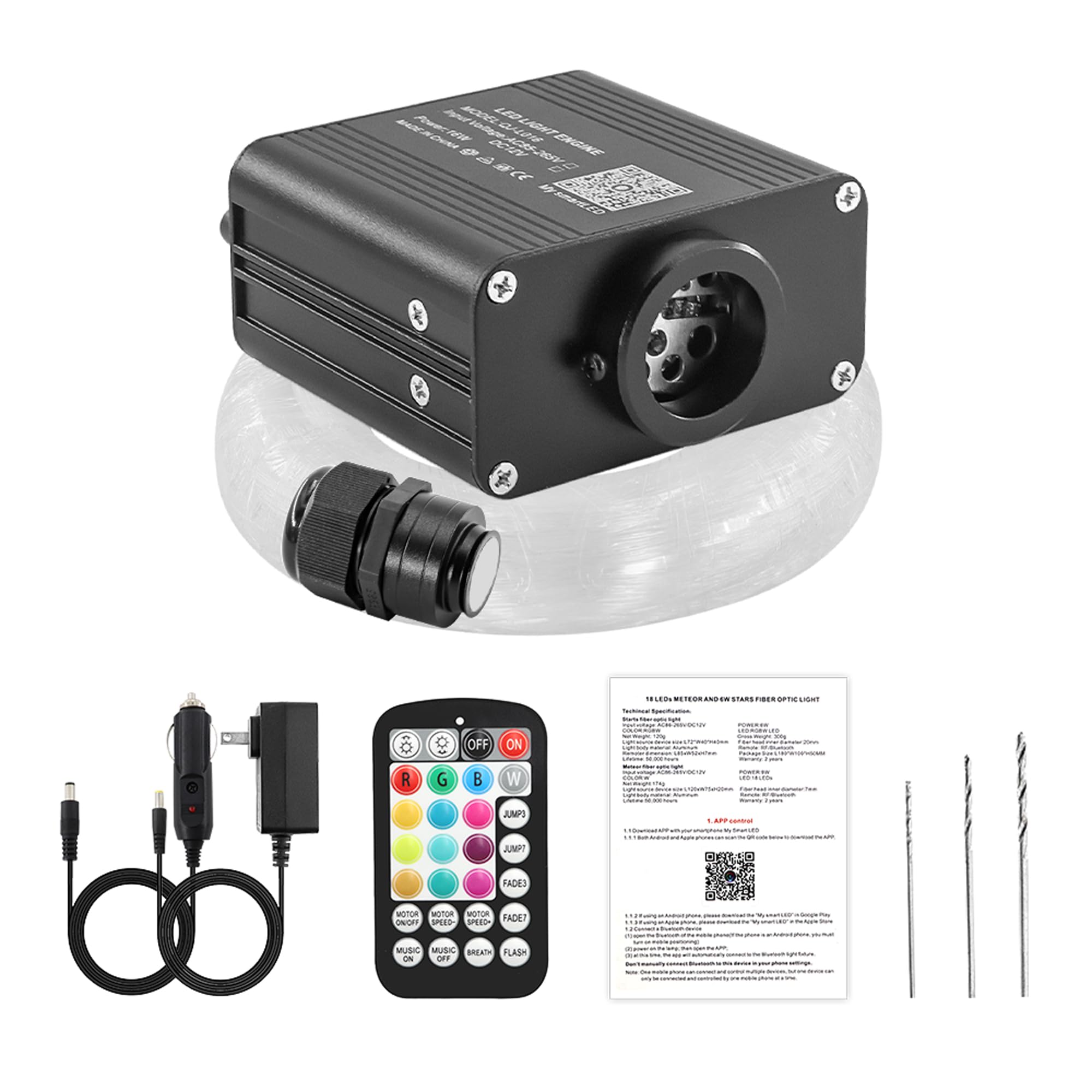 ATOKEE 16W Twinkle 600pcs Starlight Headliner Kit, 0.03in 9.8ft Fiber Strands Compact Size Car Star Roof Lights with Bluetooth APP/Remote Control