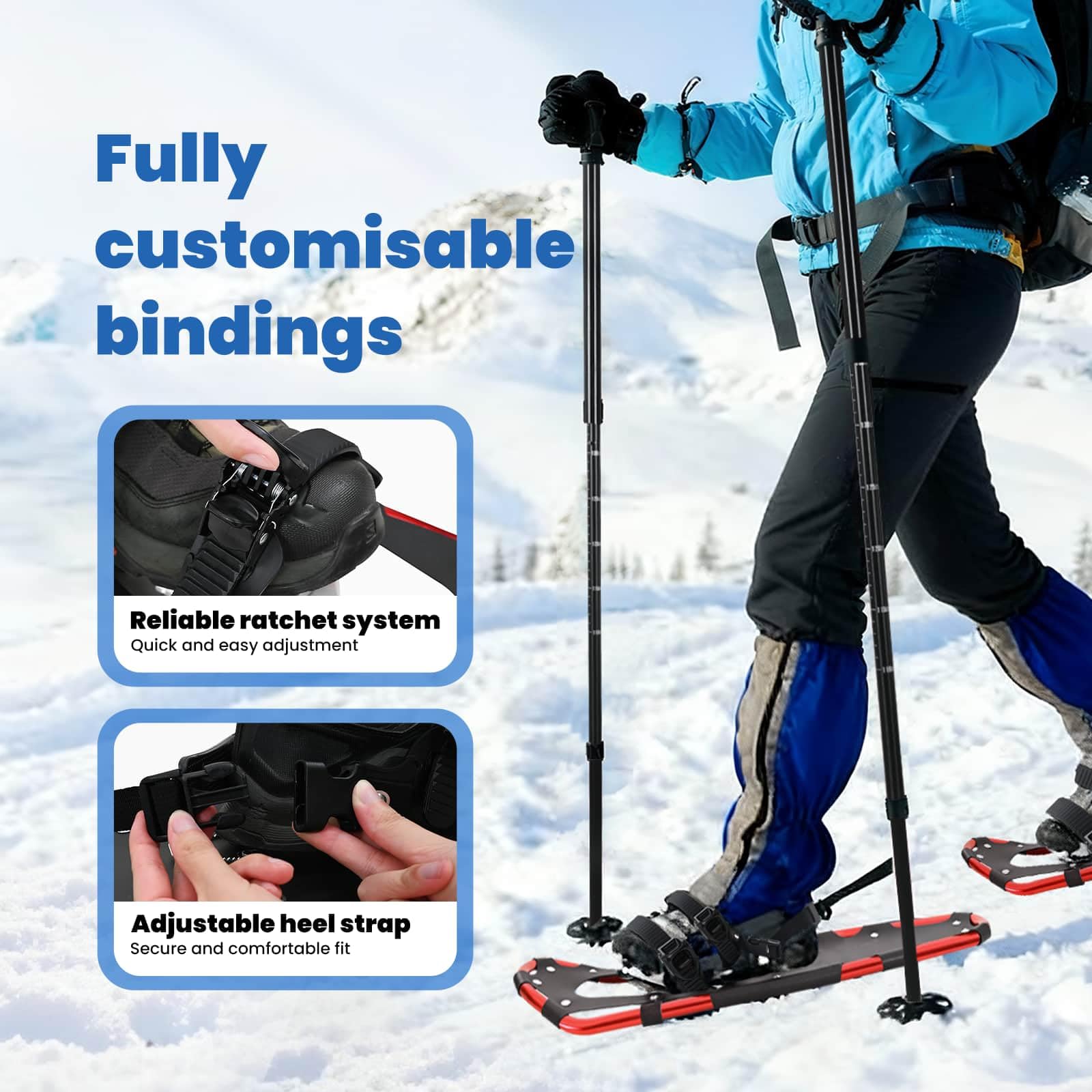 vidaXL Ciaspole 3 in 1 Rosso e Nero 78,5 x 22 cm Alluminio e HDPE, Ciaspole in alluminio per il giardino, attrezzatura outdoor regolabile, accessori moderni per camminare sulla neve