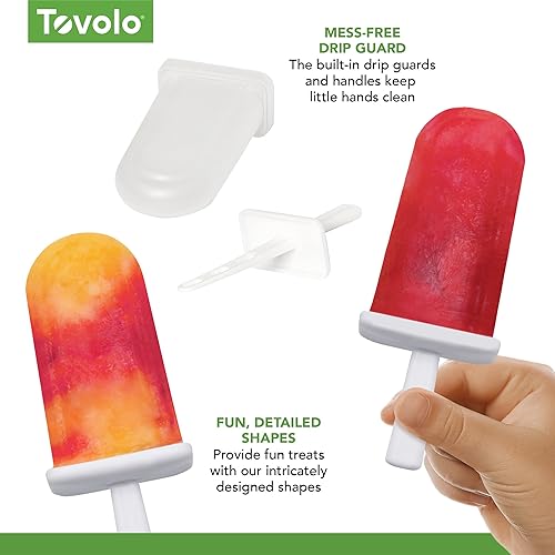 Vista 23 de Tovolo Moldes modernos de silicona para paletas con bandeja (manzana caramelo), moldes para paletas de hielo con 6 cavidades para paletas de hielo