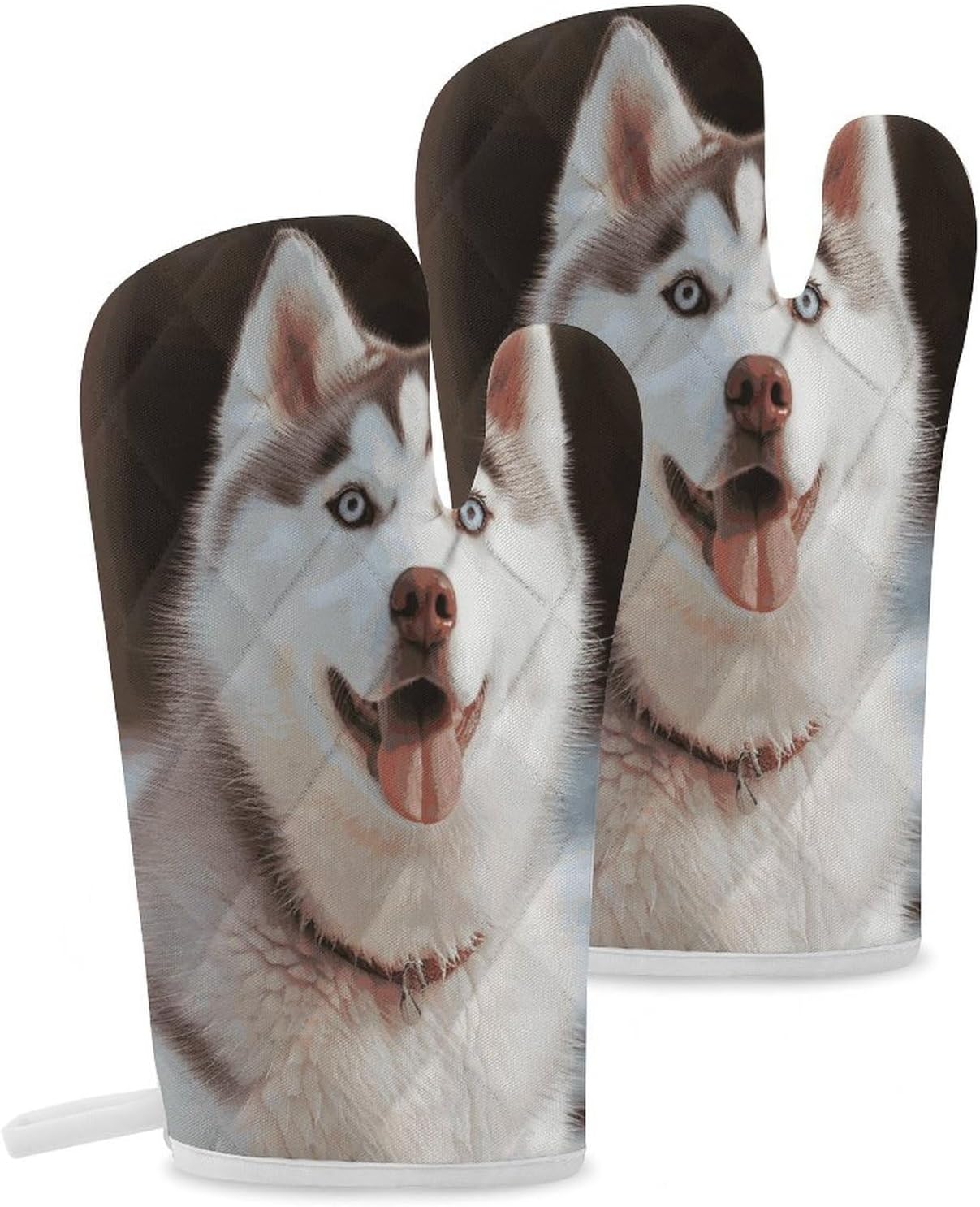 Husky Piquant Dog Oven Mitts Set of 2 Non-Slip Heat Resistant Kitchen Gloves for Kitchen Cooking Baking Grilling BBQ