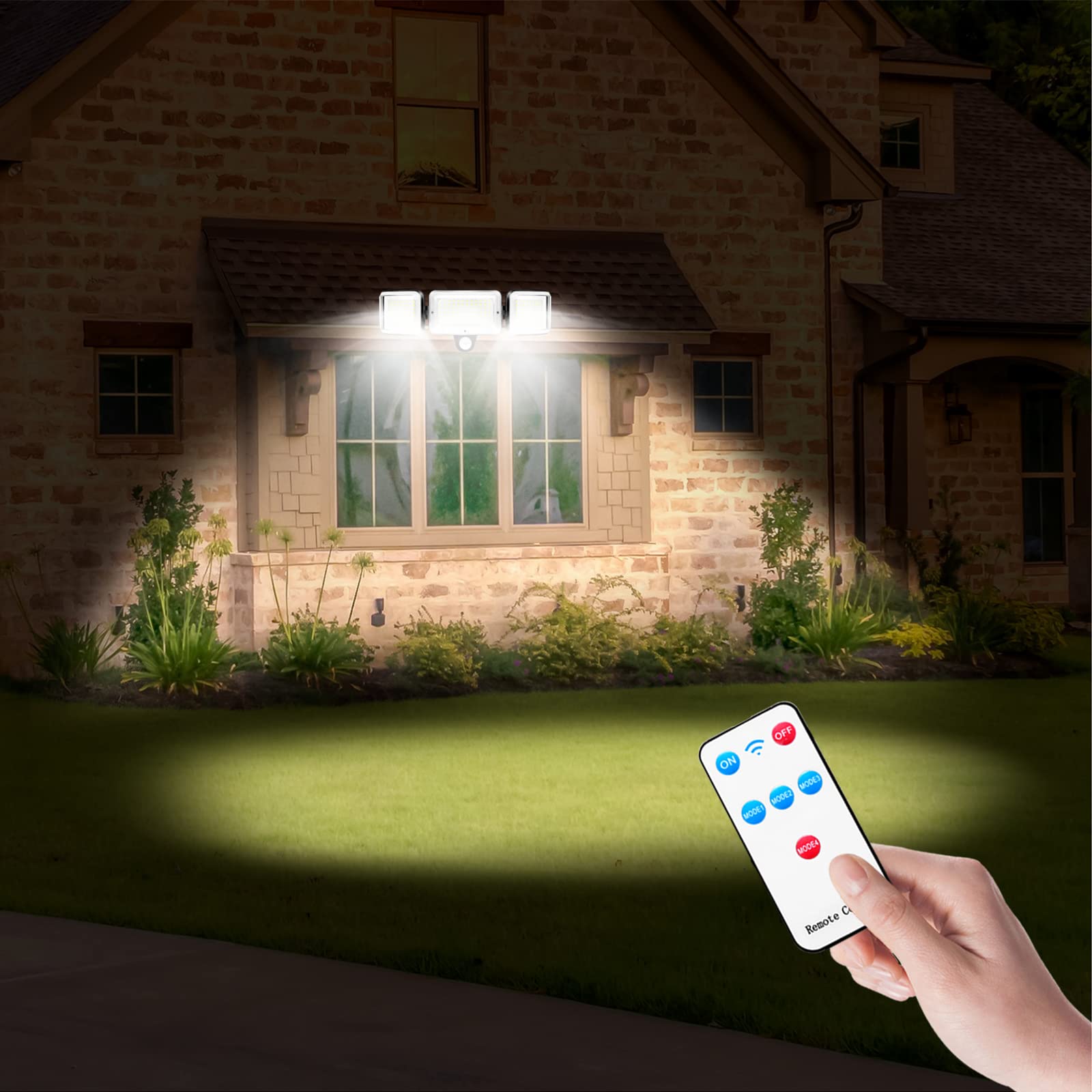 2 Pezzi Luce Solare Led Esterno, Lampada Faretto Solare Esterno | con Sensore di Movimento, 224 LEDs, 1600 Lumen, 4 modalità, 5m Cavo, con Telecomando, per Giardino/Posto Auto Coperto