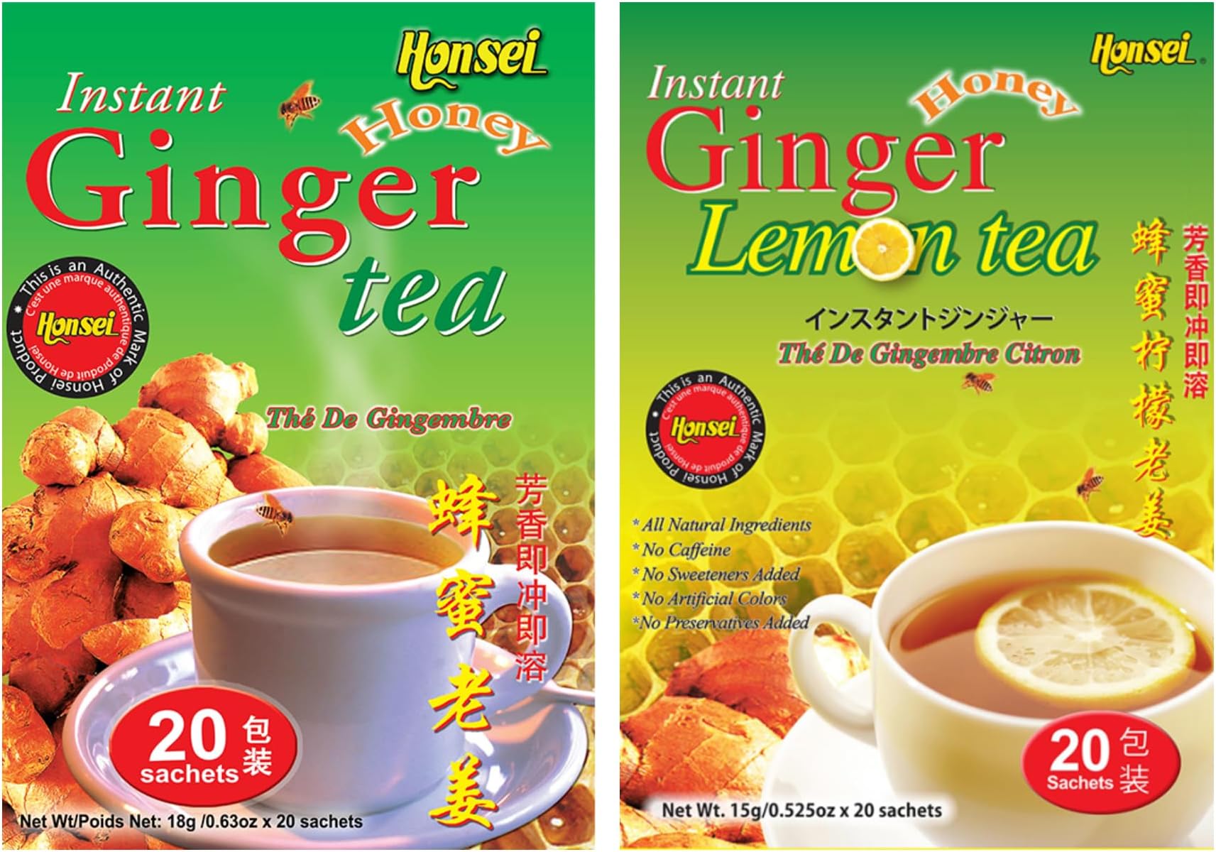 Honsei Instant Ginger Honey and Ginger Lemon Tea Set, 20